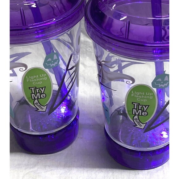 Jack Skellington Flashing Lights Purple Dome Top Cup W Straw New Lot Of 2 Disney - Picture 4 of 6